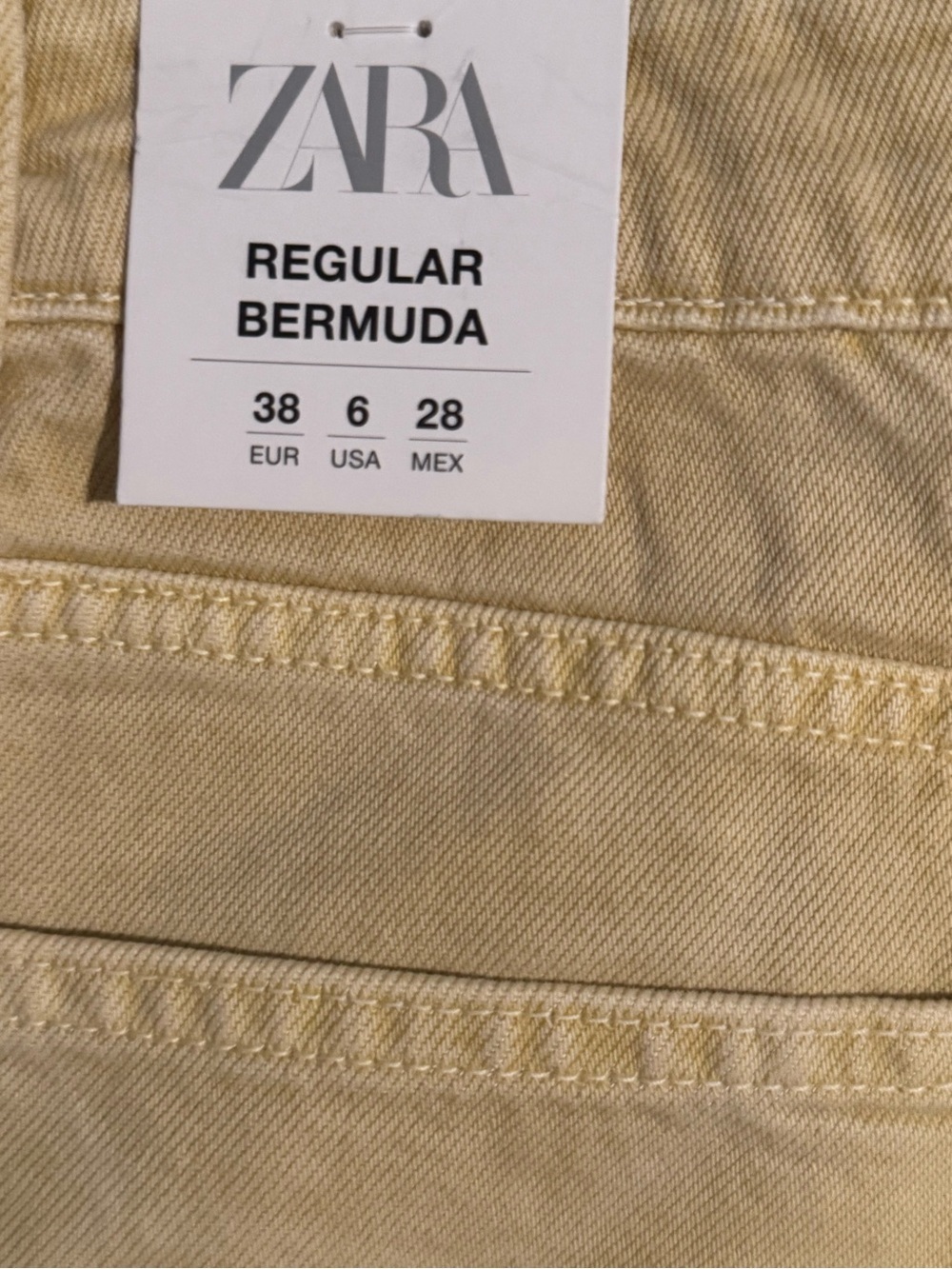 Zara TRF Mid-Rise Denim Bermuda Shorts NWT Yellow Cream Size 6 - Picture 6 of 7